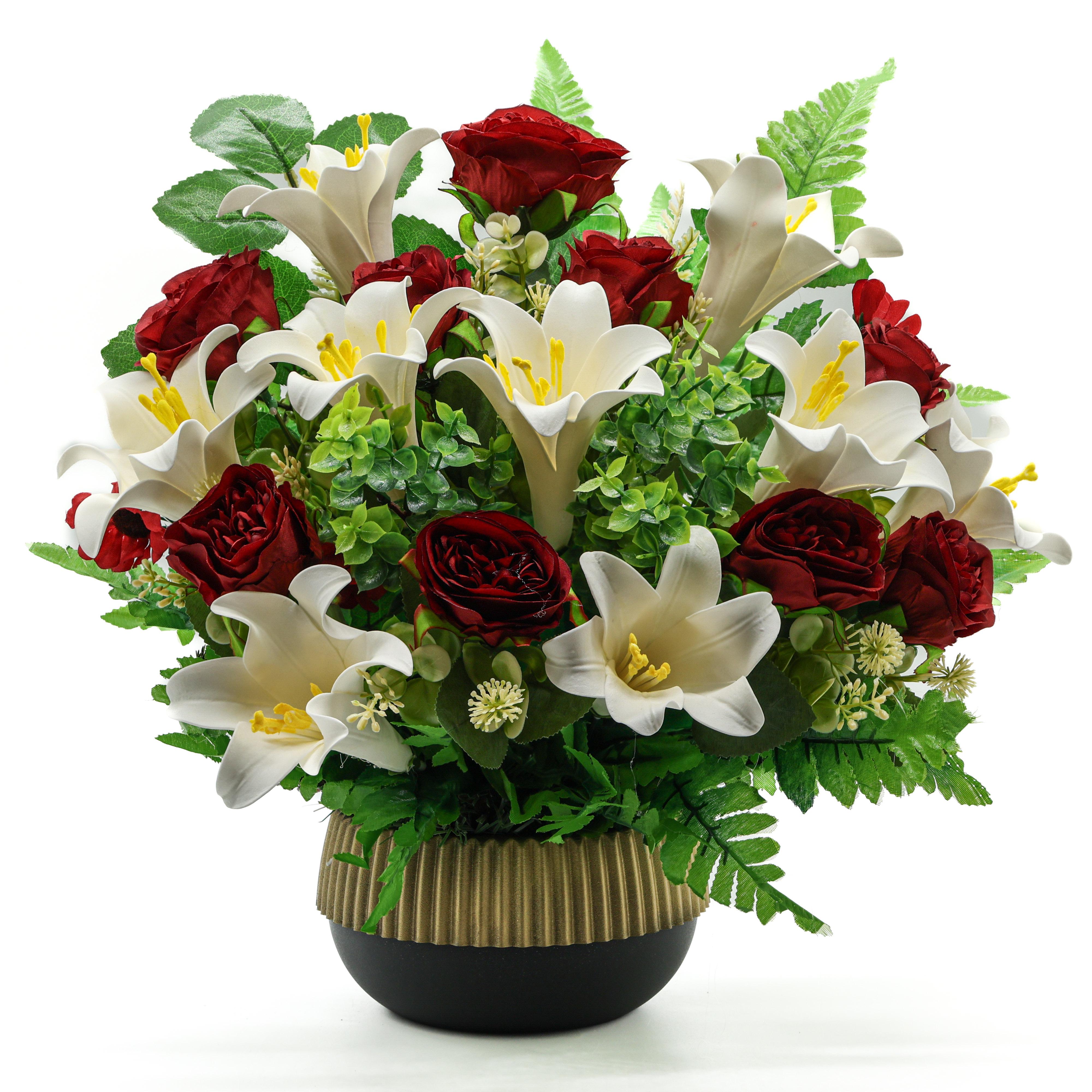 Композиция GALA DECOR из искусственных цветов в золотисто-сером кашпо (К3030ЛР)