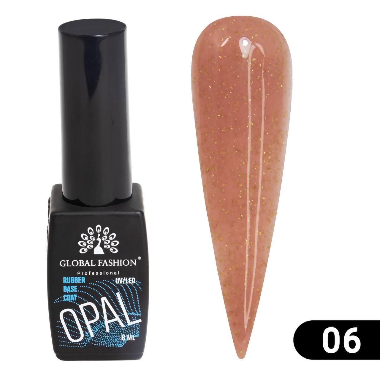 База для гель-лака каучуковая камуфлирующая Global Fashion Opal с талью № 06 8 мл