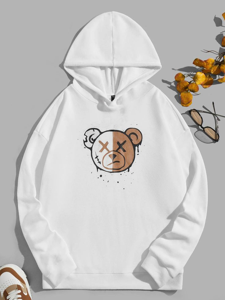 Худі оверсайз з ДТФ-принтом 78-483 на флісі L Білий (36350)