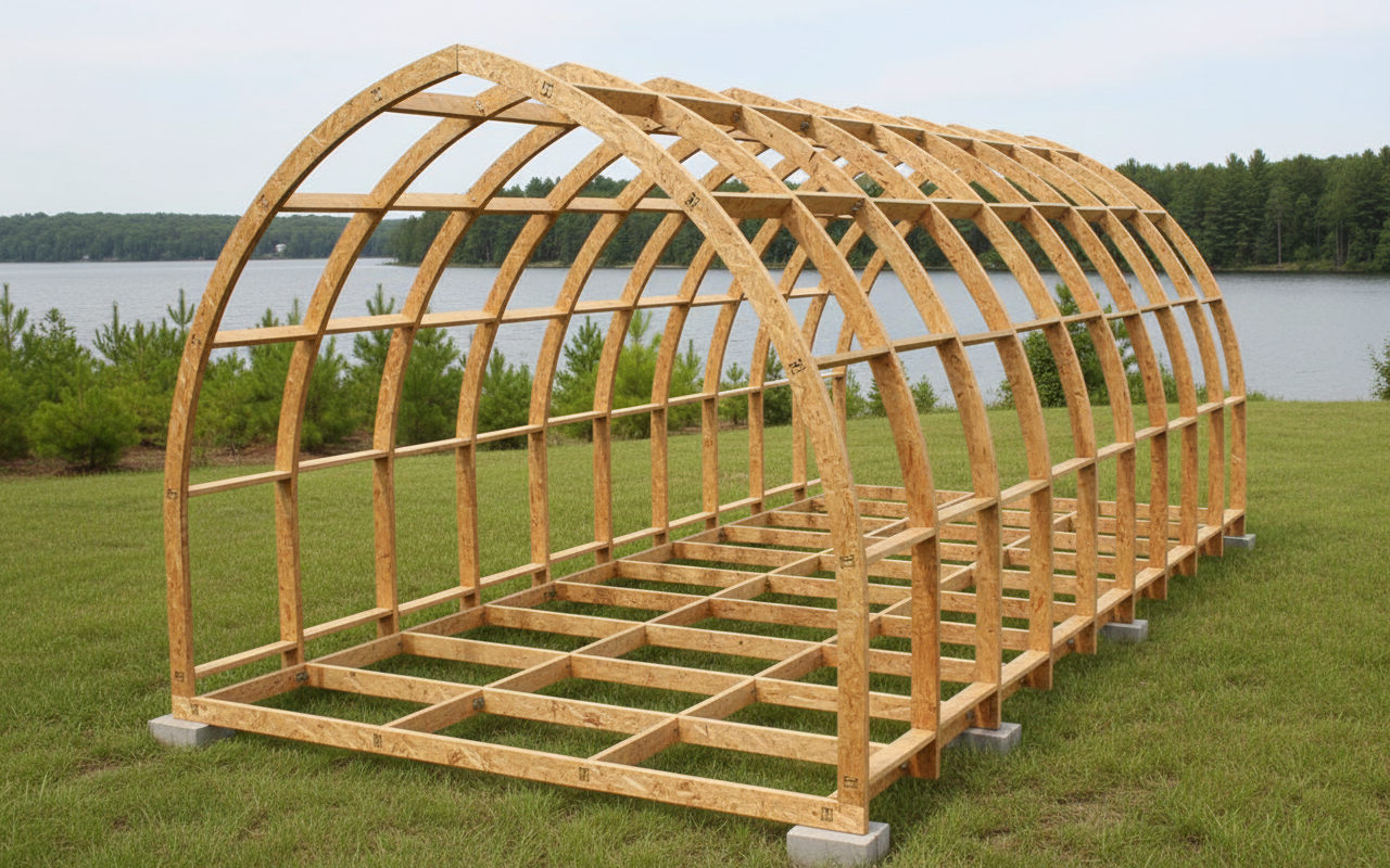 Каркас будинку типу барнхаус з плити OSB для глемпінгу 3200х6396х3250 мм