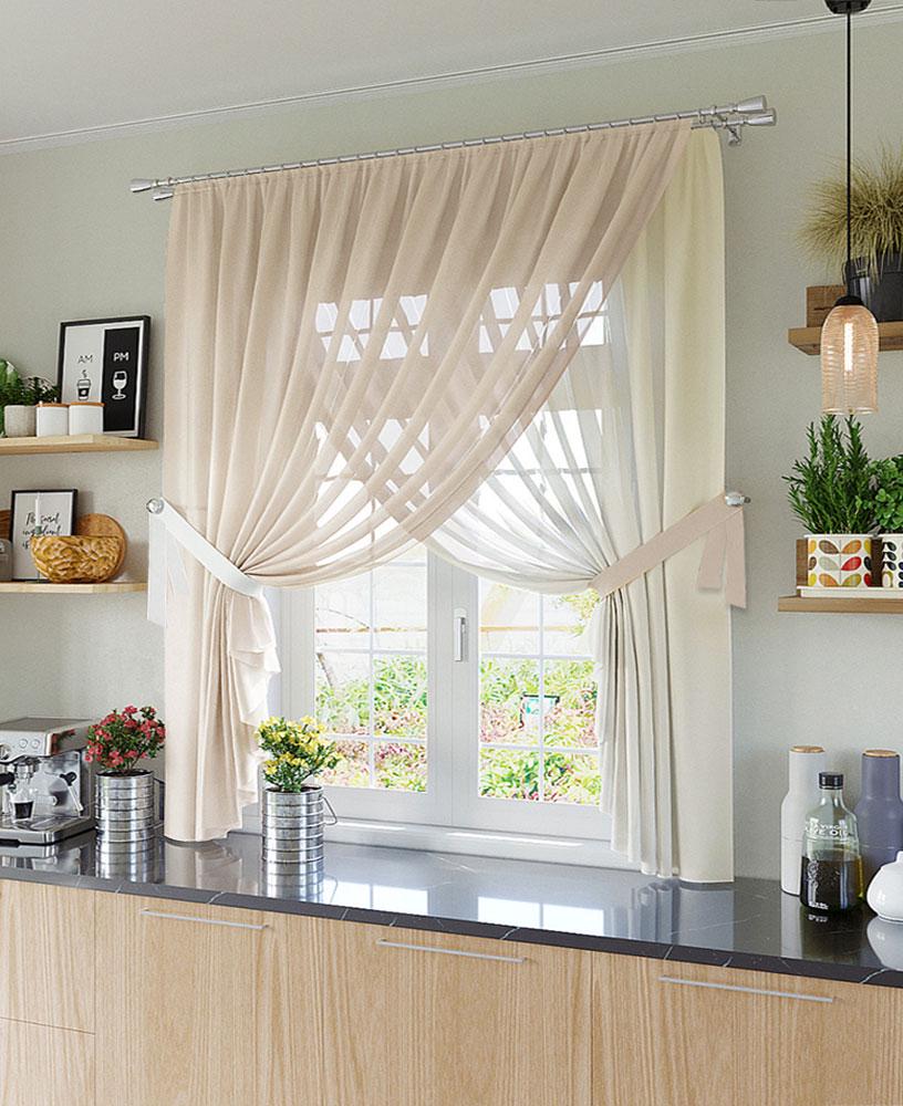 Комплект тюль короткия Pivdenne 280х170 см 2 шт. вуаль Светло-бежевый/Кремовый (8494-280-2Y)