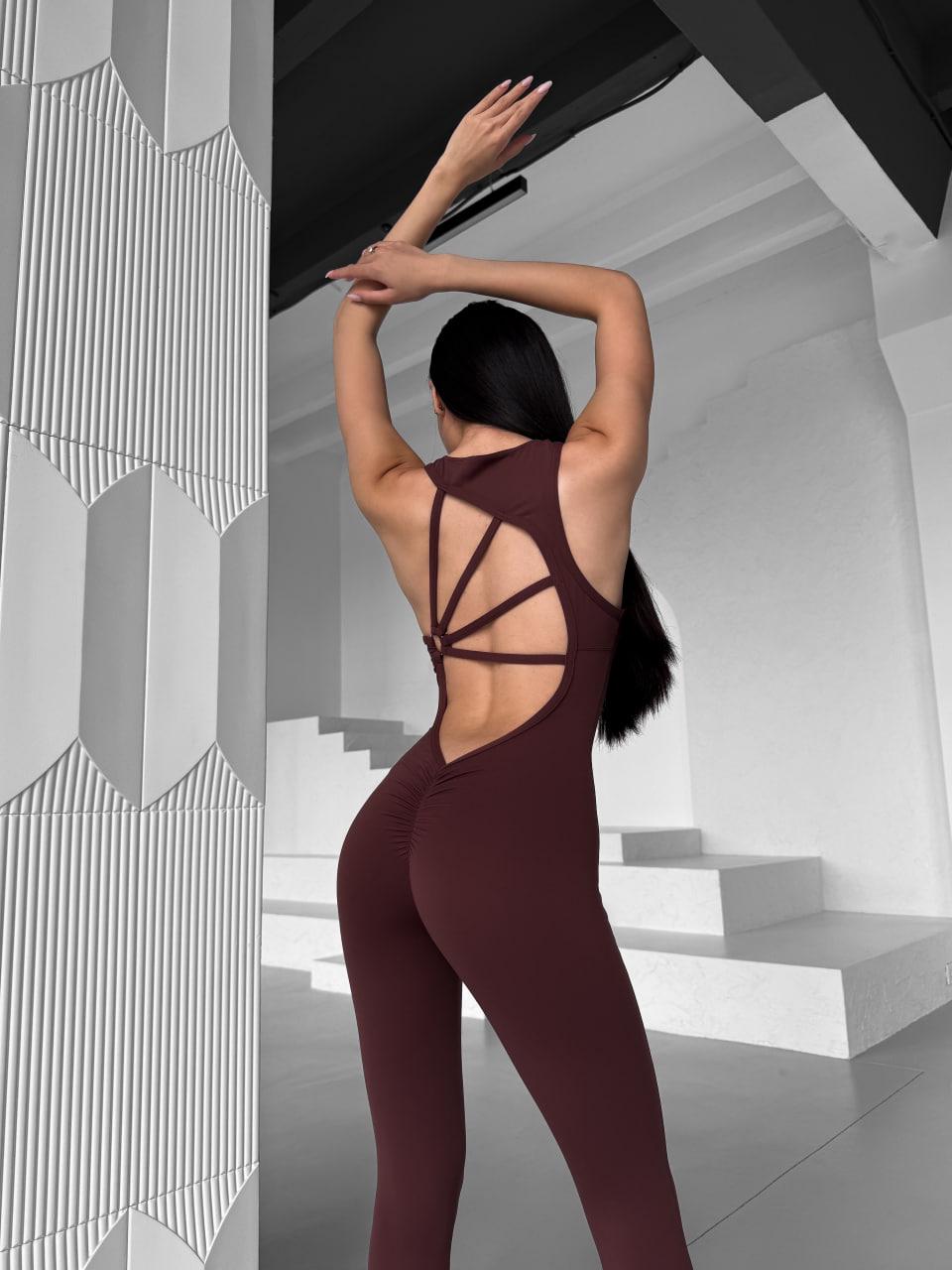 Комбінезон спортивний 4 бретелі довгий з чашками і пуш-ап M Шоколадний (WX05M) - фото 8
