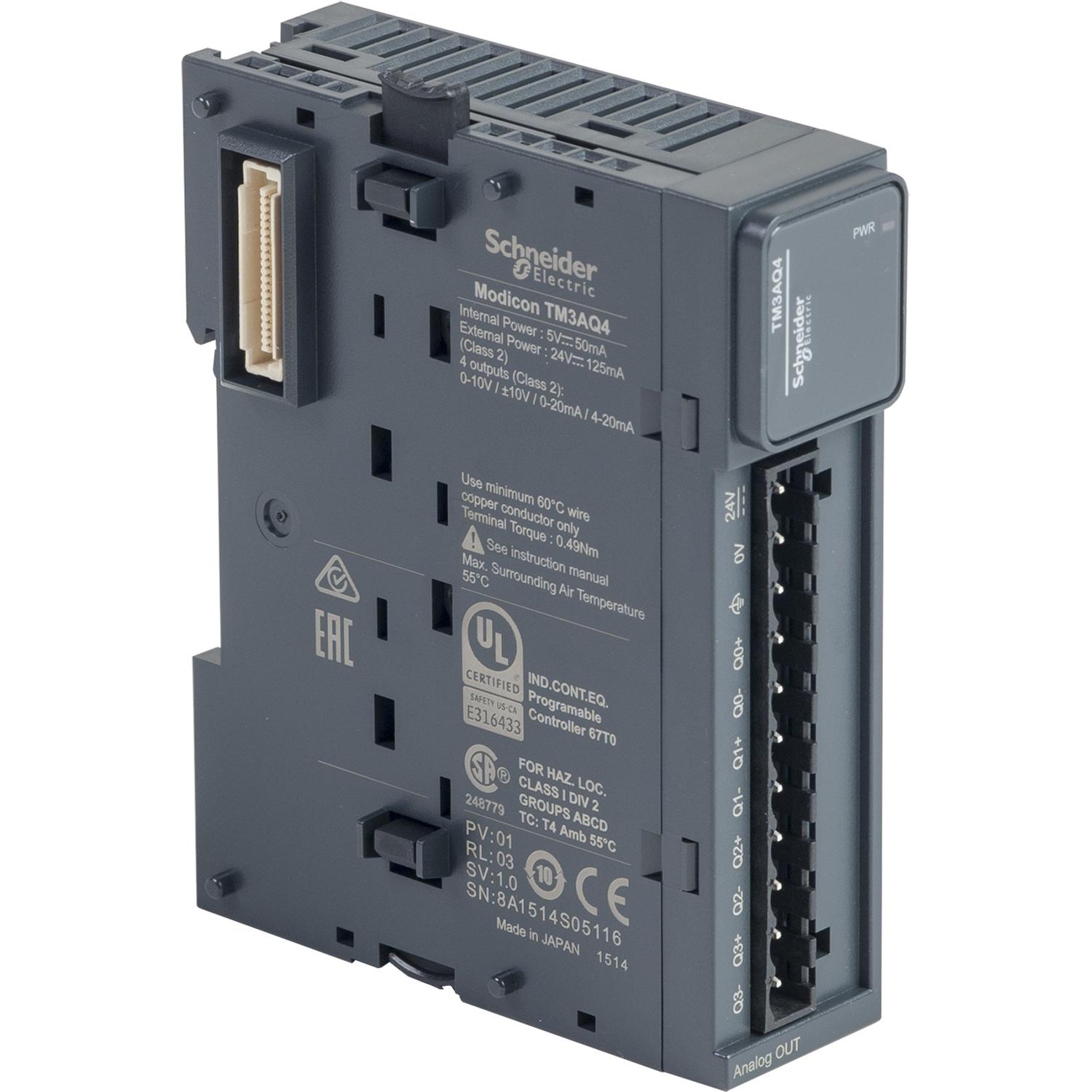 Модуль Schneider Electric TM3 4 аналоговых выхода 24V DC 12 бит (TM3AQ4)