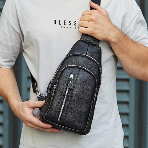 Чоловіча сумка-слінг Tiding Bag на одне відділення з натуральної шкіри Чорний (23371-W)