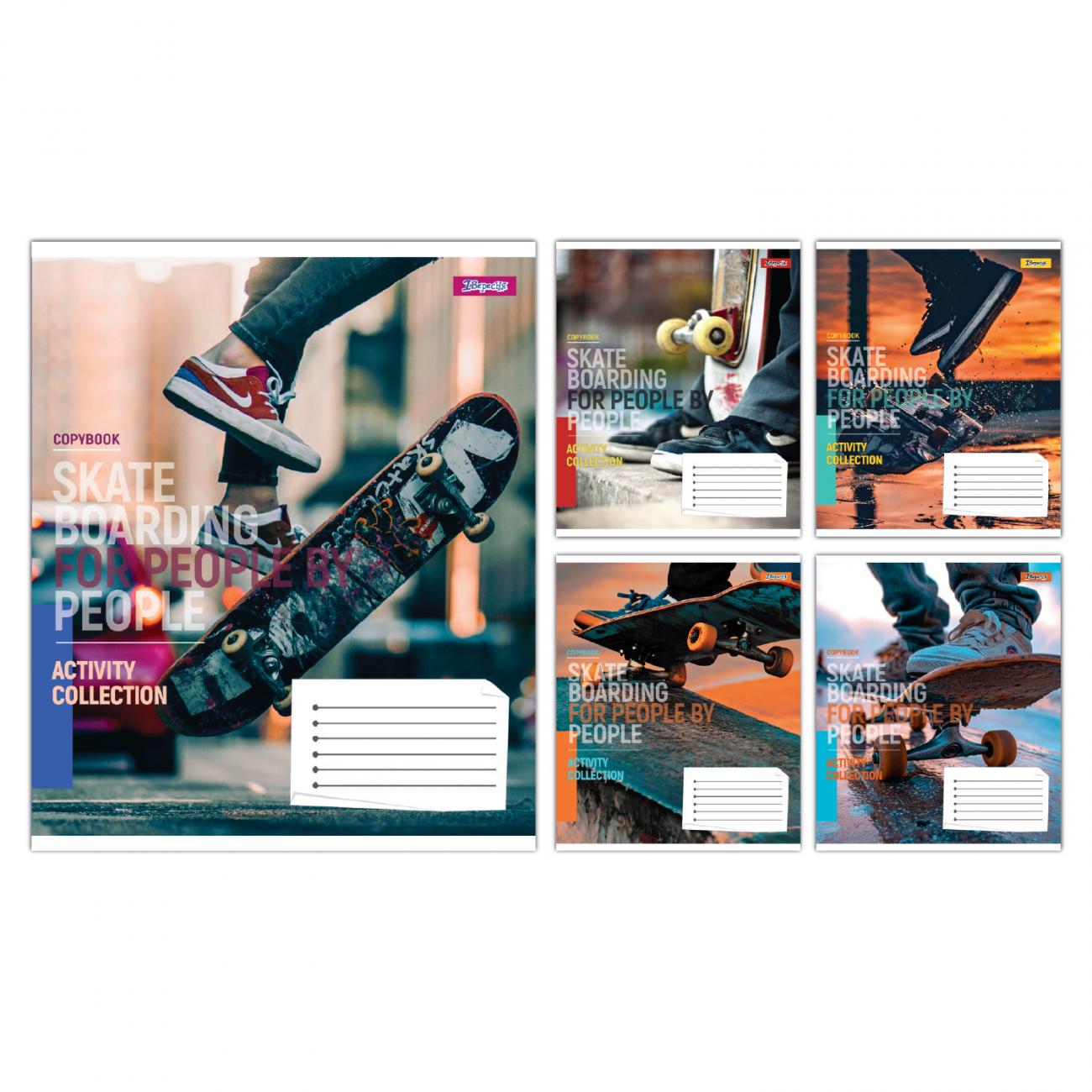 Зошити учнівські 1 вересня Skateboarding 36 аркушів лінія 15 шт. в упаковці