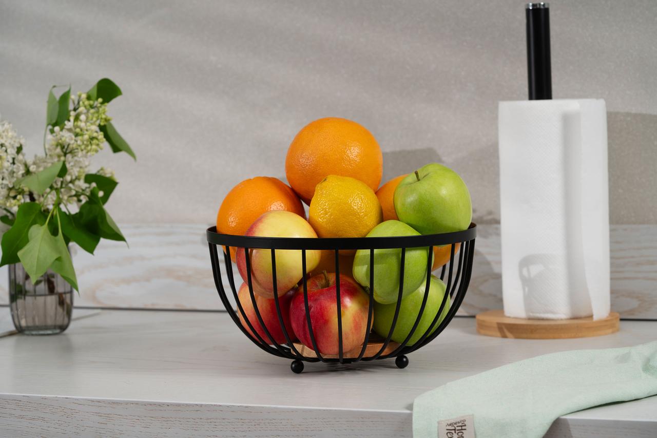 Кошик фруктовниця Ardesto AR0904B Midori металл/дерево 25х25х13 см Чорний (2178705137) - фото 3