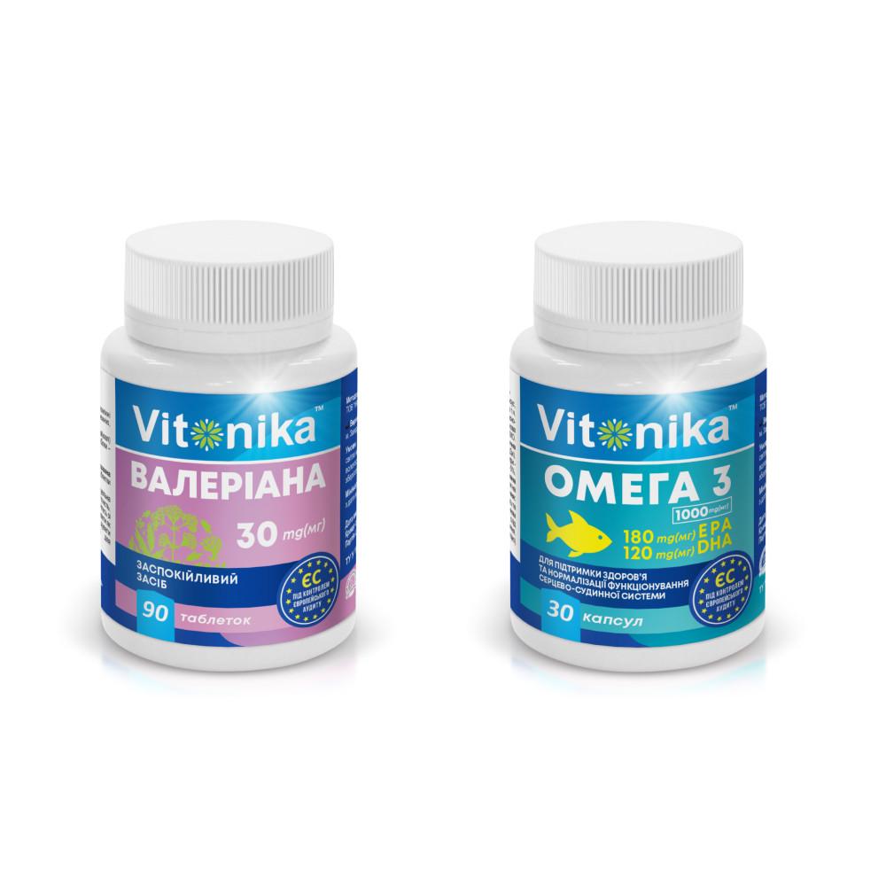 Валеріана Vitonika у таблетках 30 мг №90 + ОМЕГА-3 180 EPA/120 DHA 1000 мг №30 (CO003923)