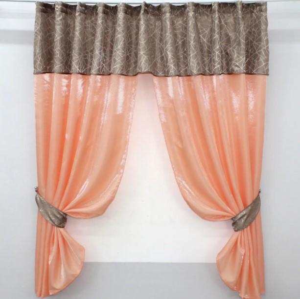 Комплект штор на кухню с ламбрекеном 270х170 см Персиковый/Пудровый (073к)