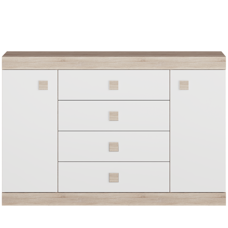 Комод Эверест Соната-8 на 4 ящика и 2 дверци 140х38х93 см Дуб сонома/Белый (EVR-2013)