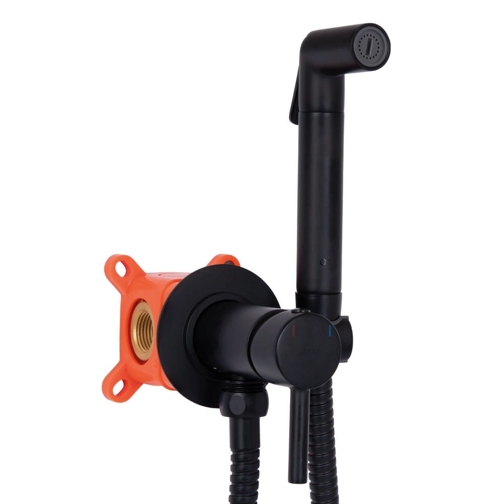 Набір прихованого монтажу для гігієнічного душу зі змішувачем Qtap Inspai BRM V00440001 Чорний матовий (28448200)