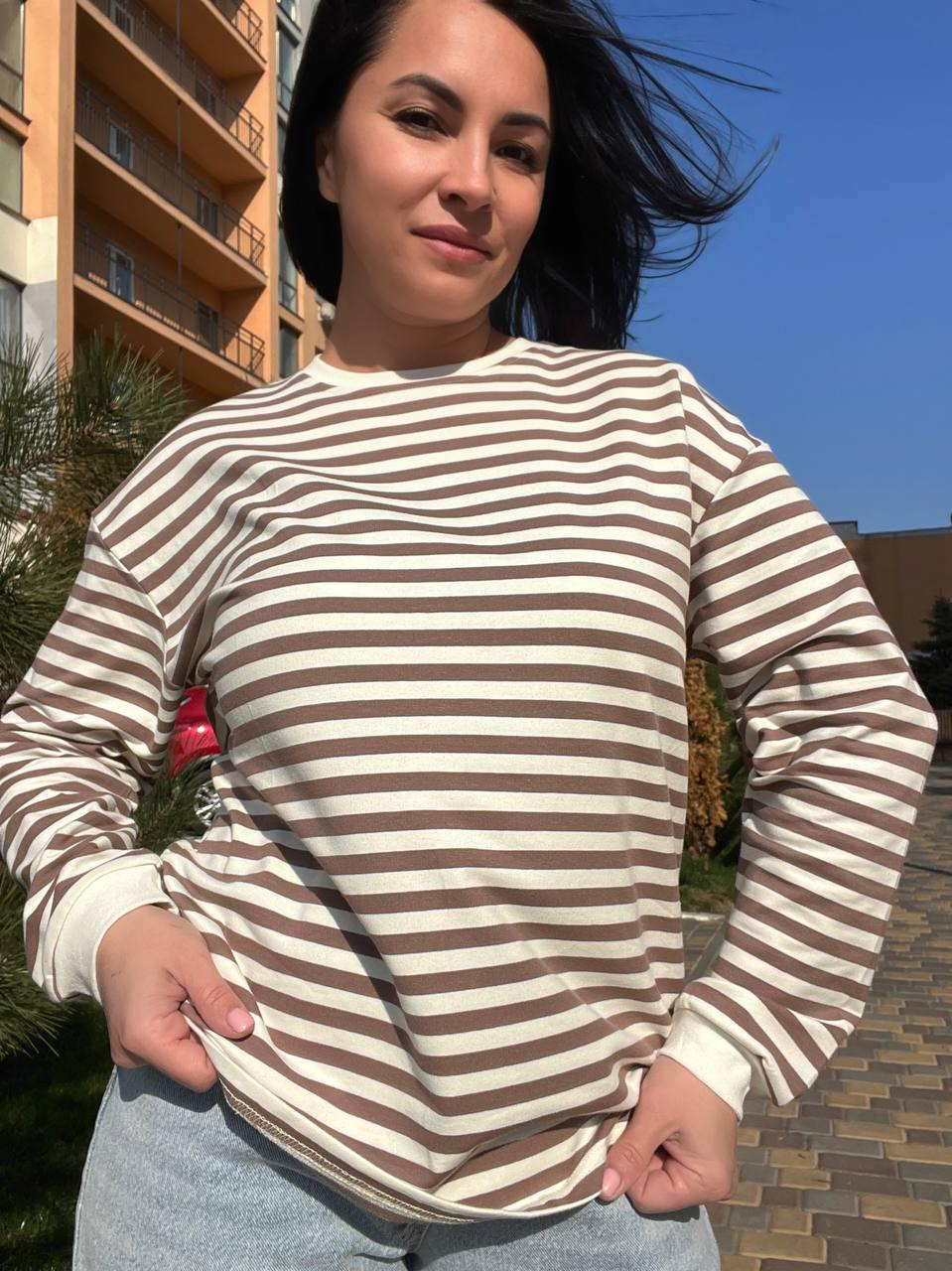 Лонгслів жіночий TEXTURE 1255 реглан смуга вільний крій OS Бежевий (1433) - фото 5