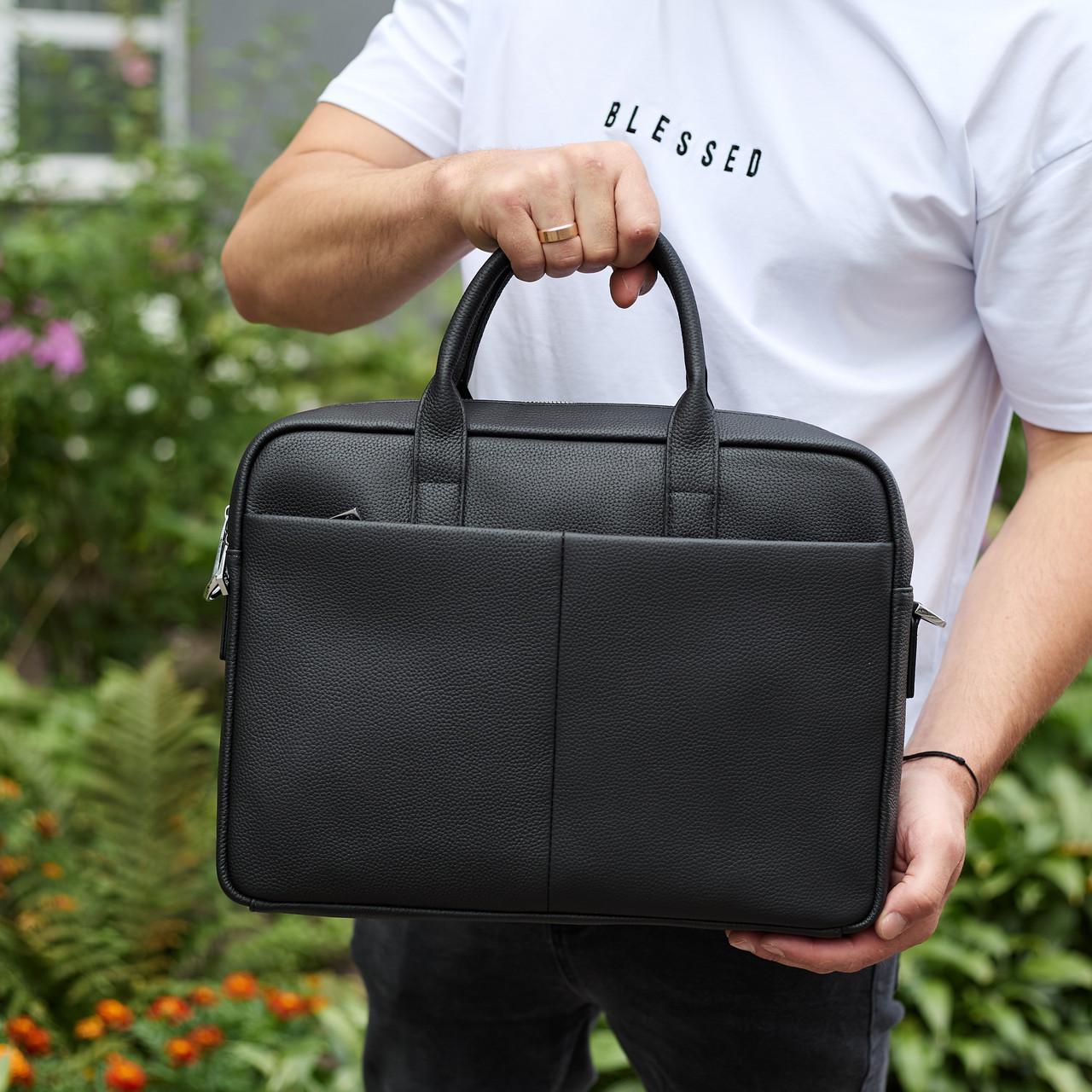 Портфель на плечо мужской офисный кожаный 38х28х8,5 см Черный (TD-33354)