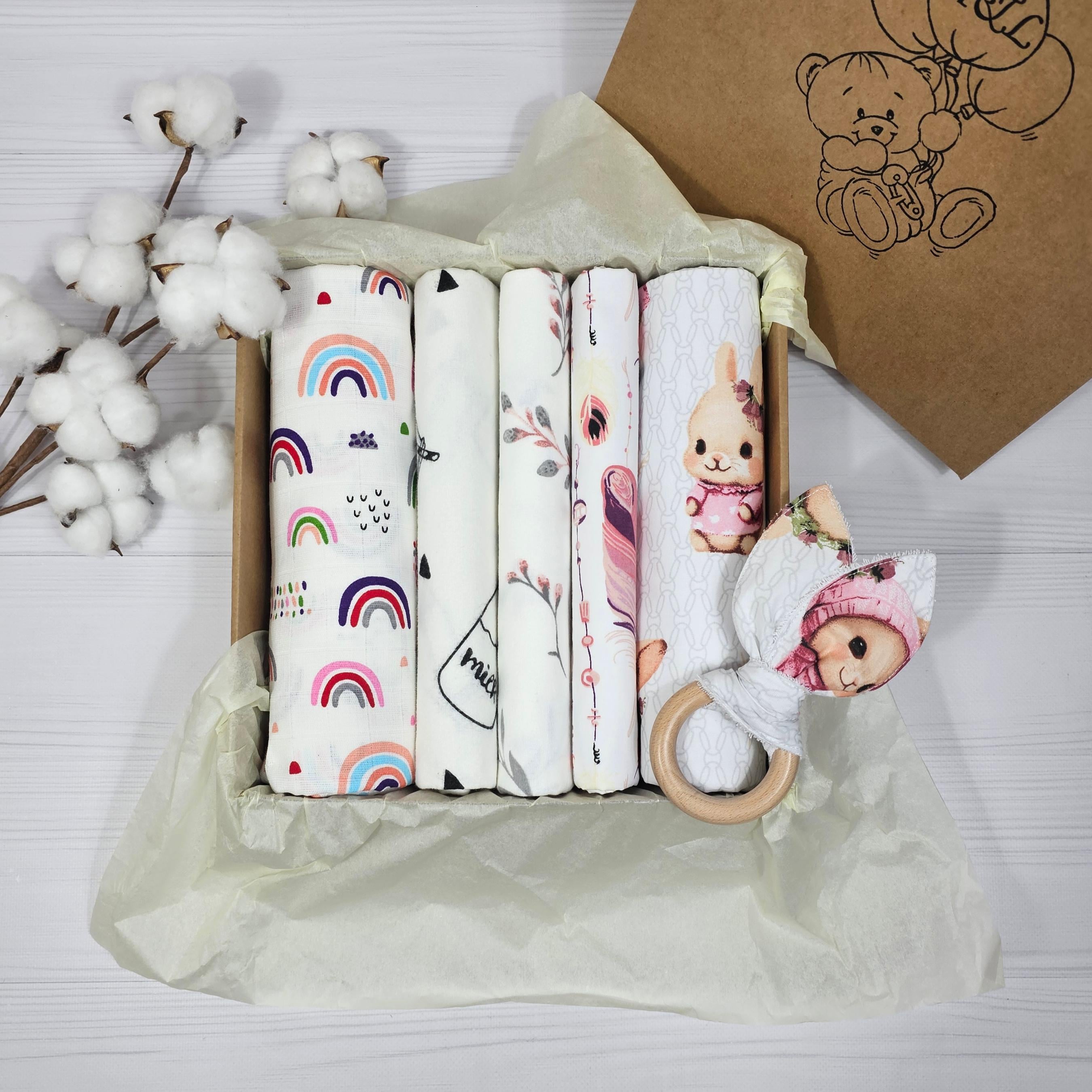 Набор пеленок для новорожденных с грызунцем a.l.babybox Мечтательные зайчата Разноцветный (NA34972005)