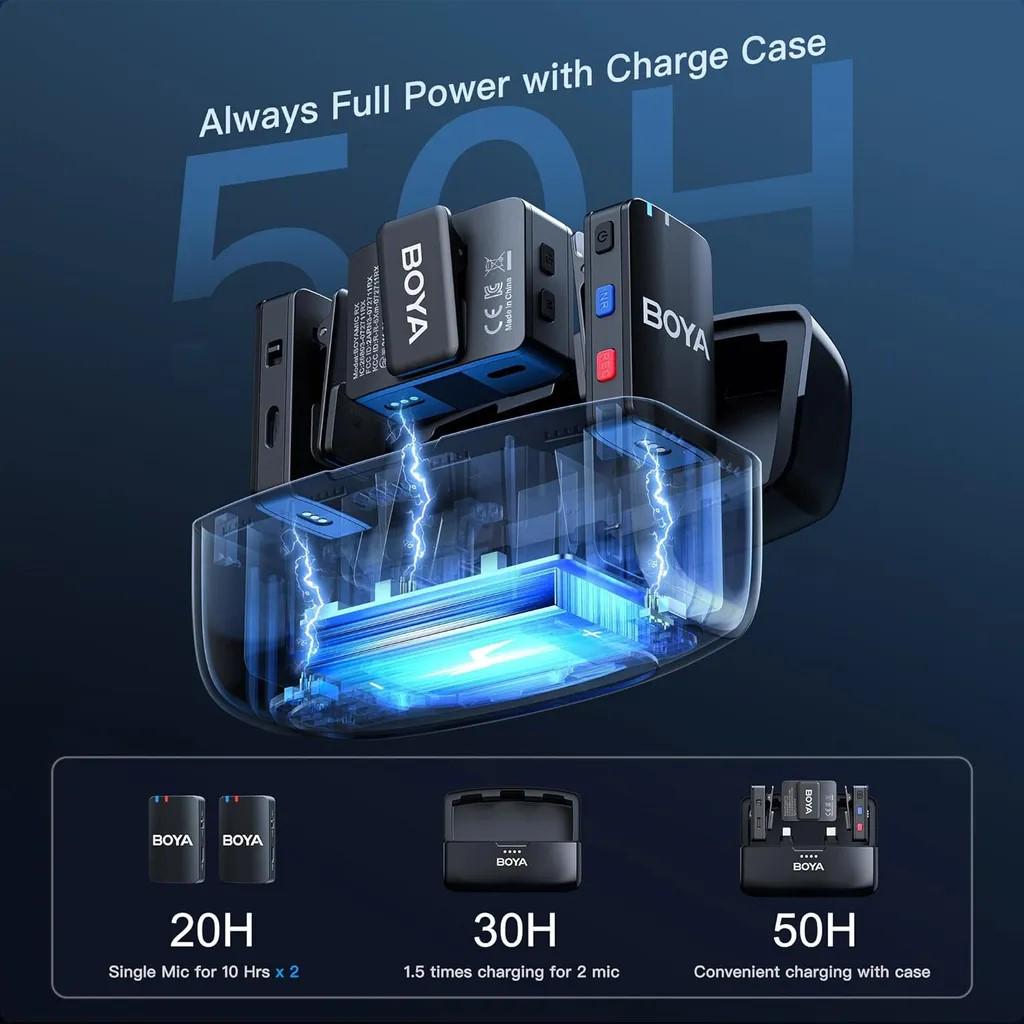 Микрофон петличный Boya Boyamic для видеокамеры/iPhone/Android с зарядным кейсом профессиональный 2 шт. (50030) - фото 3 Микрофон петличный Boya Boyamic для видеокамеры/iPhone/Android с зарядным кейсом профессиональный 2 шт. (50030) - фото 3