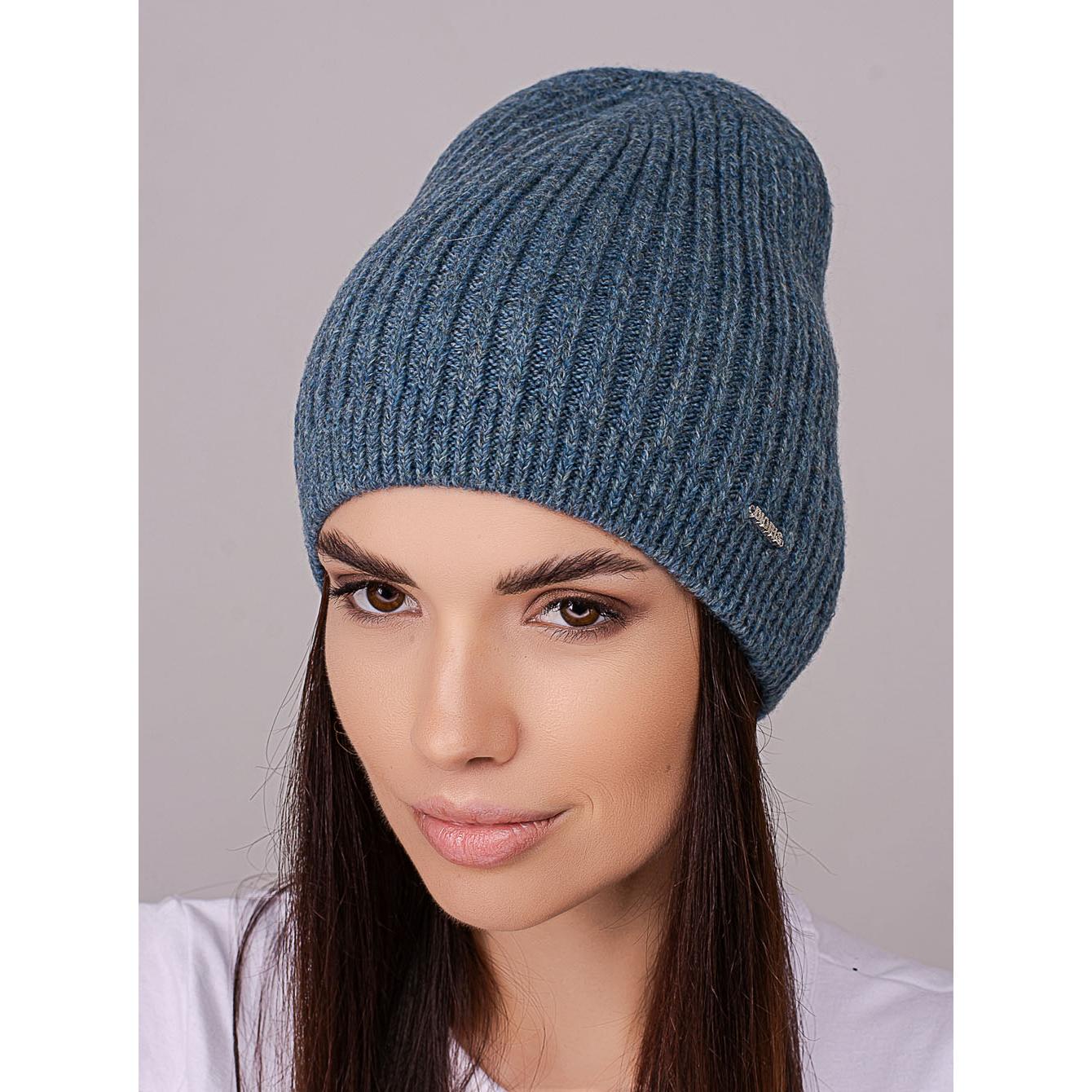 Шапка женская Leks ФЛЕШ удлиненная без отворота одинарная с небольшим вязаным манжетом one size Джинс (258325) - фото 1