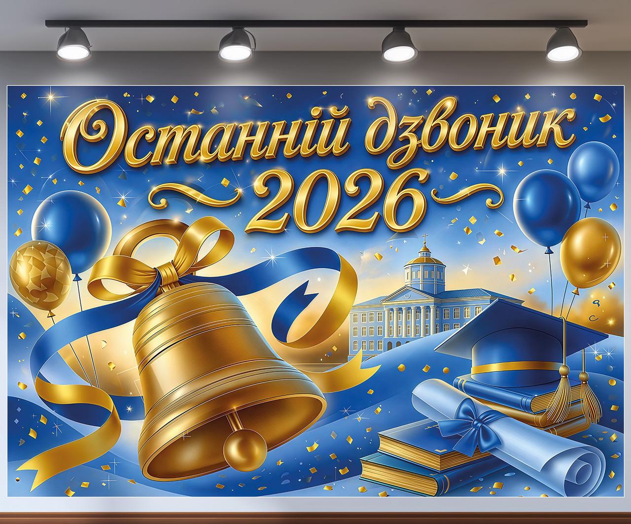Баннер праздничный Последний звонок 2026 с шарами книг и школы 240x160 см (№41443)