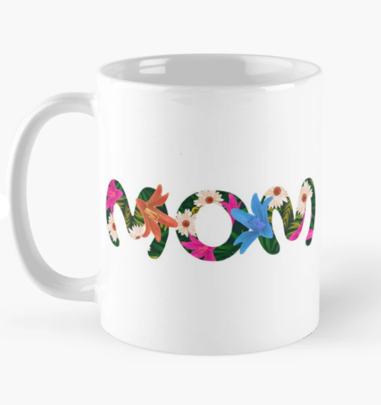 Чашка керамическая с принтом "MOM" цветы для мамы 330 мл Белый (МАМА4Ч)