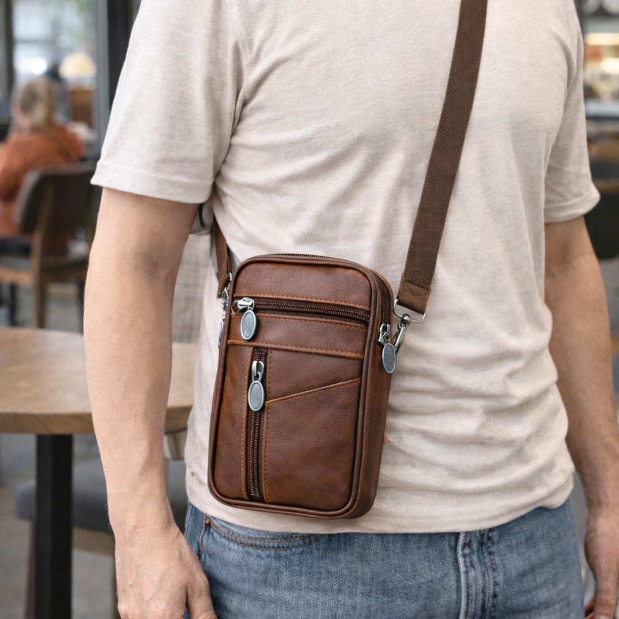 Мужская сумка Lorian через плечо из натуральной кожи с креплением на пояс Коричневый (LR 20125 BN)