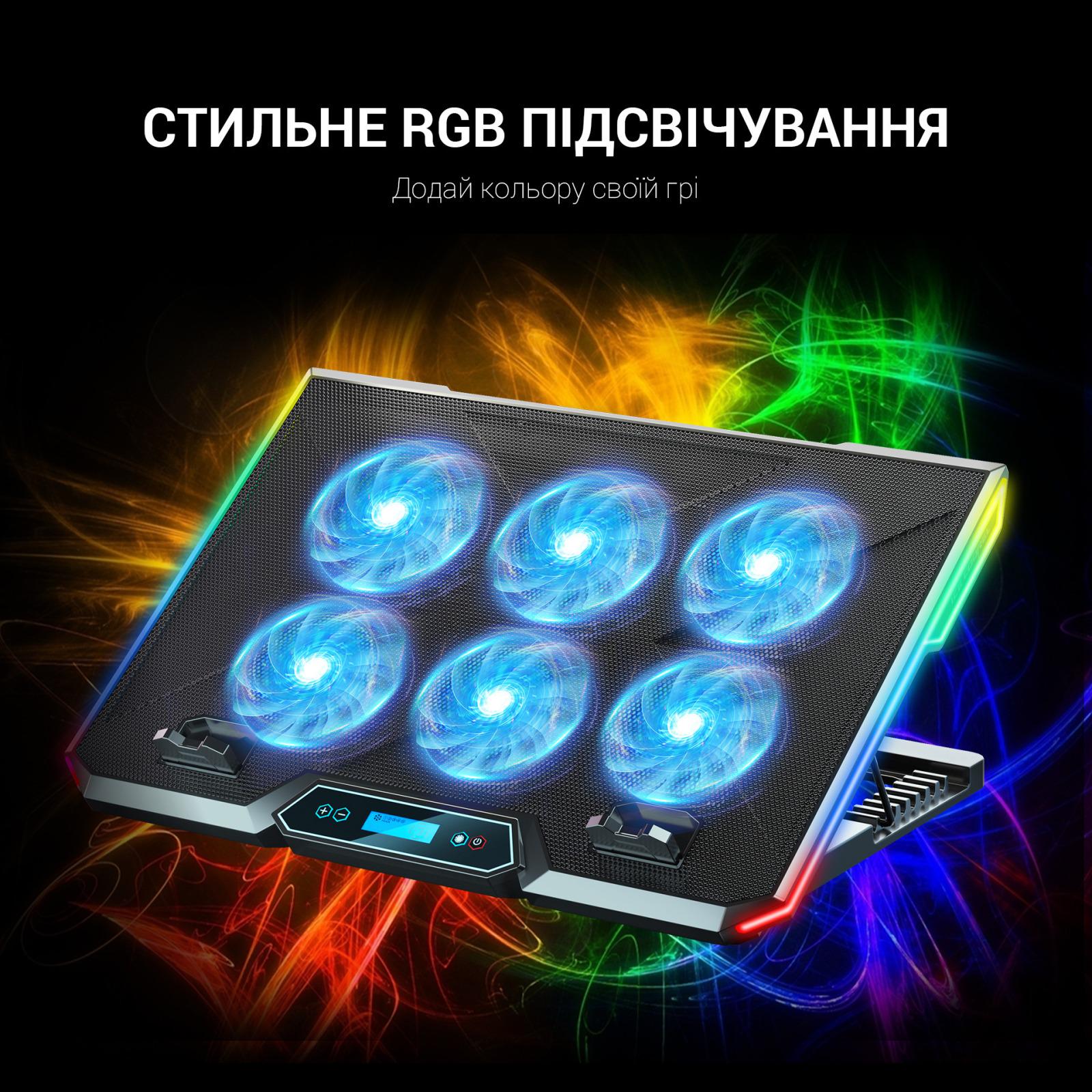 Підставка для ноутбука регульована GamePro CP890 6 вентиляторів USB-хаб RGB Чорний (628242) - фото 7