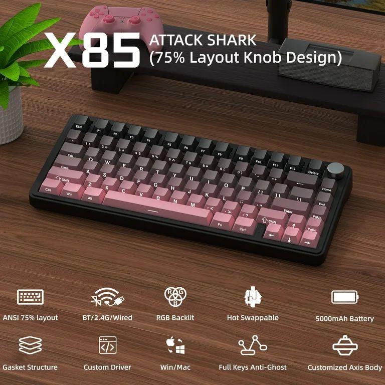 Клавиатура беспроводная attack shark X85 75% с боковой гравировкой и RGB подсветкой Pink (2519913225) - фото 9 Клавиатура беспроводная attack shark X85 75% с боковой гравировкой и RGB подсветкой Pink (2519913225) - фото 9