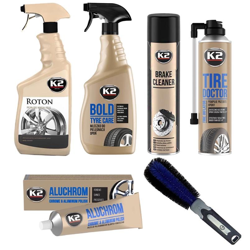 Набір для автомобільного догляду за дисками та шинами K2 6 од. (na_159)