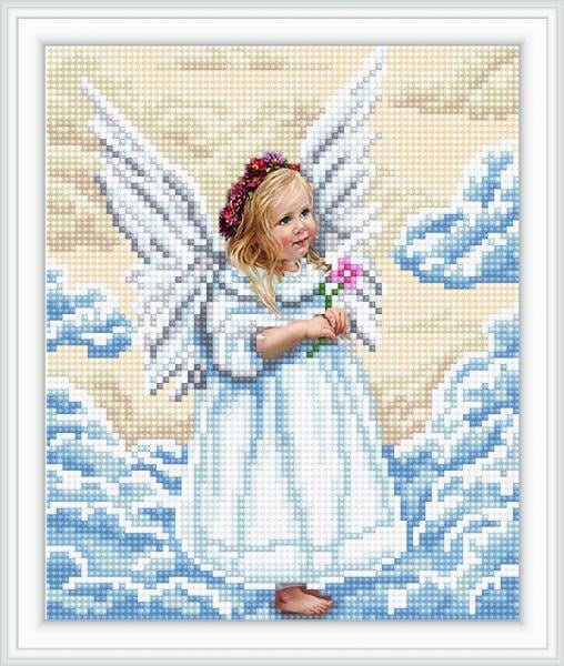 Алмазная мозаика Ангелочек с цветами 19х23 см (1878033846)