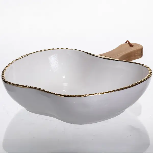 Тарелка для сервировки фарфоровая с деревянной ручкой 700 мл Золотистый (147-107-ZJH-14-2) - фото 5 Тарелка для сервировки фарфоровая с деревянной ручкой 700 мл Золотистый (147-107-ZJH-14-2) - фото 5