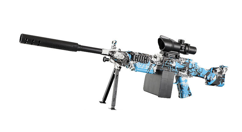 Автомат с глушителем на аккумуляторе стреляет орбизами пакет шаров/защитные очки/зарядка Синий