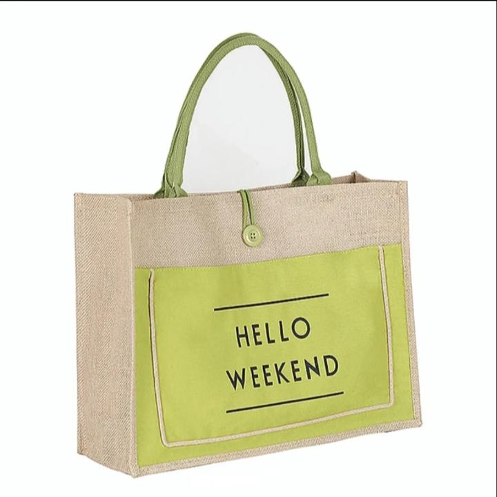 Летняя сумка с ручками и принтом Hello weekend Зеленый (00168)