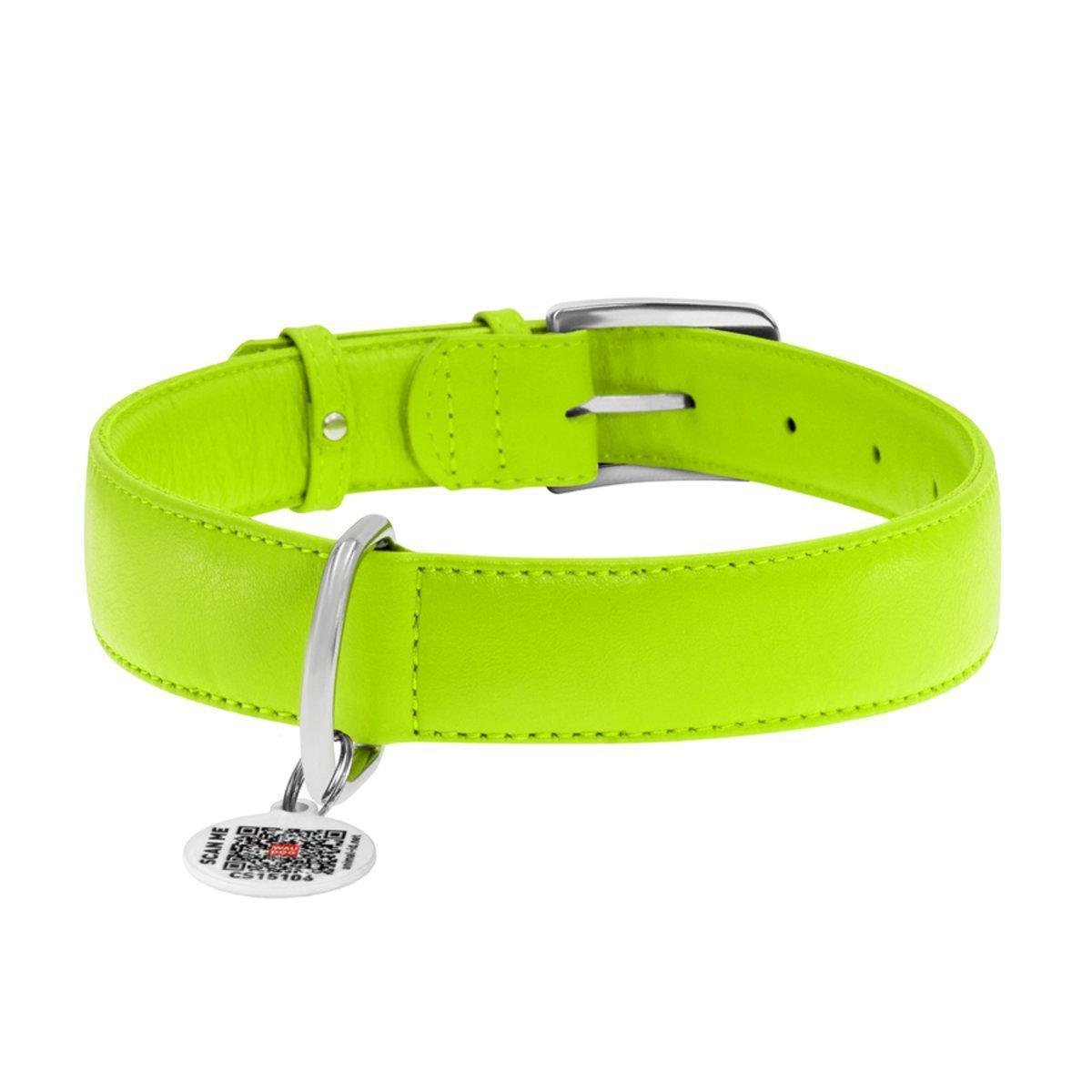 Ошейник для собак кожаный Waudog Glamour с QR паспортом XL 35 мм х 46-60 см Салатовый (33225 Col)