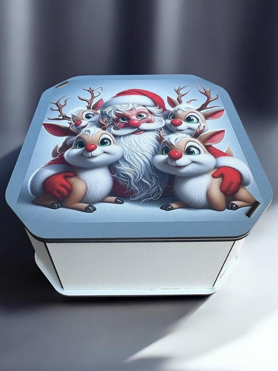 Подарункова коробка Новорічна №13 ХДФ 19x19x10 см (2415592842)