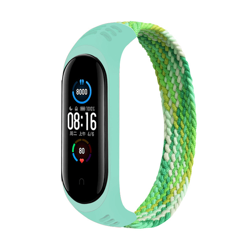 Монобраслет Braided Solo Loop MRK тканевый для фитнес браслета Xiaomi Mi Band 6/5/4/3 S 150 мм Салатовый