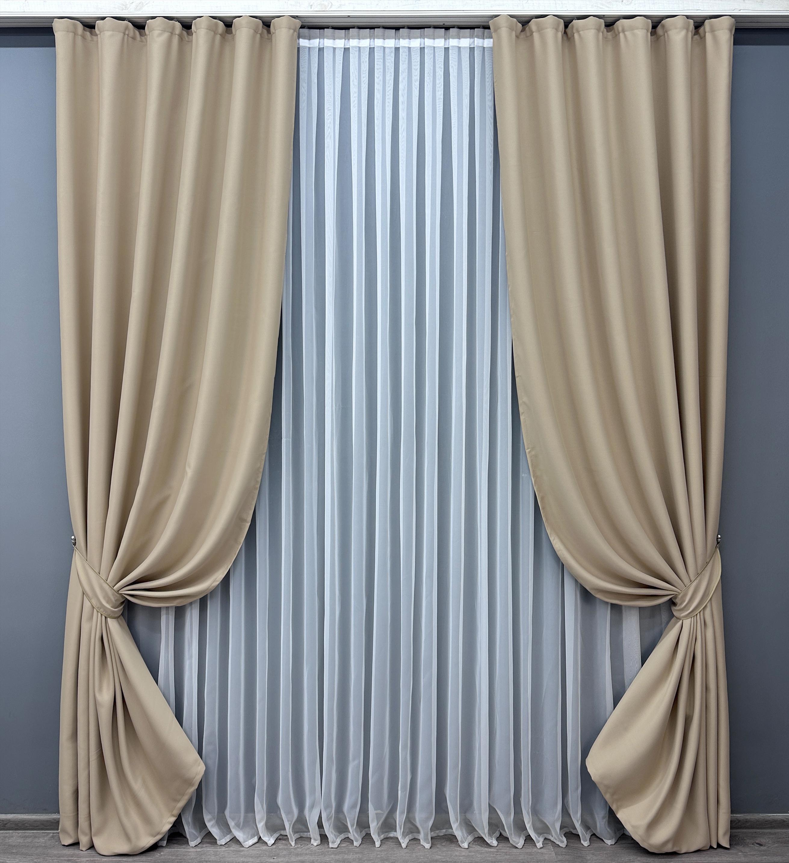 Комплект готовых штор VR-Textil Блэкаут Bagema Rvs №1545ш 150х295 см 2 шт. Бежевый (33-0625) - фото 1 Комплект готовых штор VR-Textil Блэкаут Bagema Rvs №1545ш 150х295 см 2 шт. Бежевый (33-0625) - фото 1