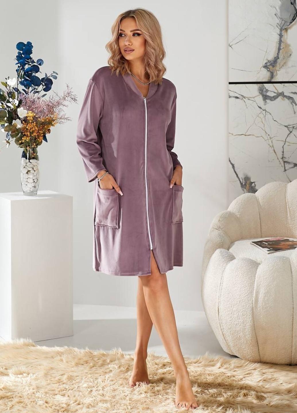 Халат женский Lilac Comfort велюровый на молнии S Лиловый (1494-42-01)
