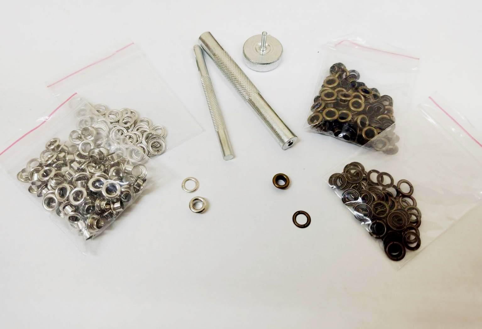 Набір для установки люверсів 4 мм 3 інструмента/160 люверсів Сріблясти/Бронзовий (4788)