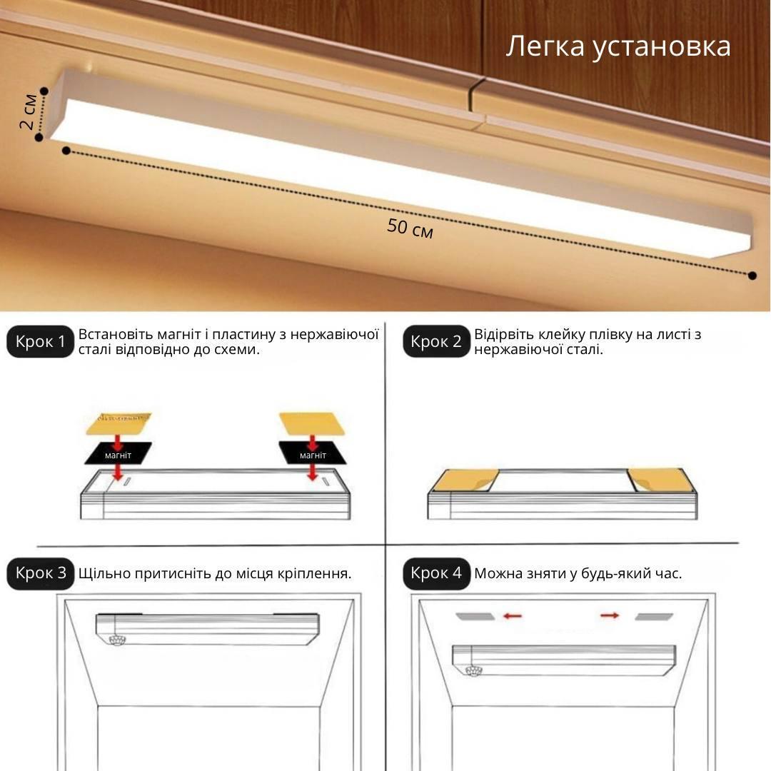 Лампа бездротова BodasanLED з датчиком руху 50 см (2467758507) - фото 8 Лампа бездротова BodasanLED з датчиком руху 50 см (2467758507) - фото 8