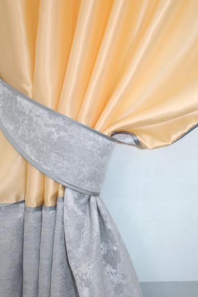 Шторки кухонные с ламбрекеном 270х170 см Персиковый/Серый (073к) - фото 3 Шторки кухонные с ламбрекеном 270х170 см Персиковый/Серый (073к) - фото 3