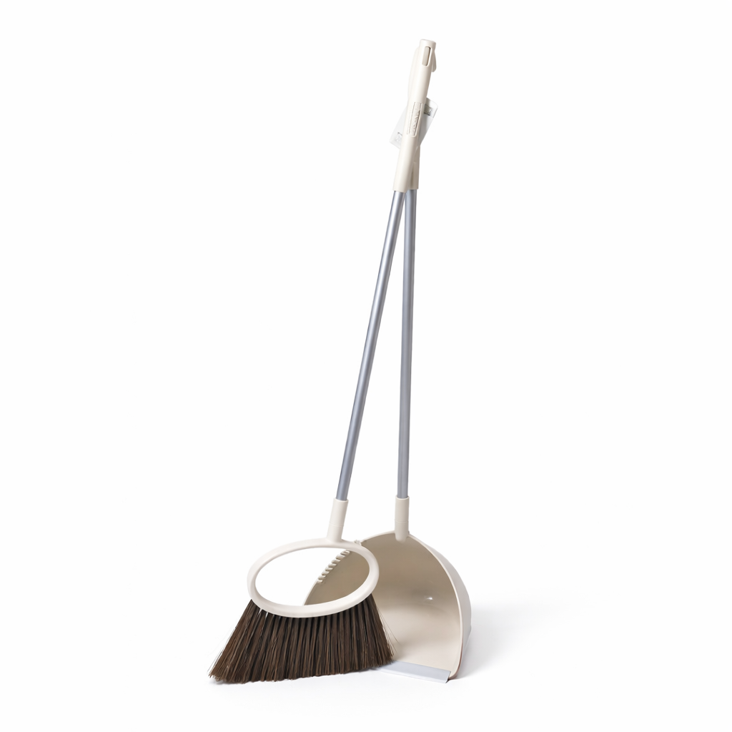 Набор веник и совок на длинной напольной ручке 25х25х95 см Белый (HP-45-1W)