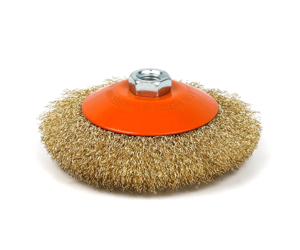 Щетка по металлу Polax конусная для УШМ гофрированная рифленая проволока М14 125 мм (54-169)