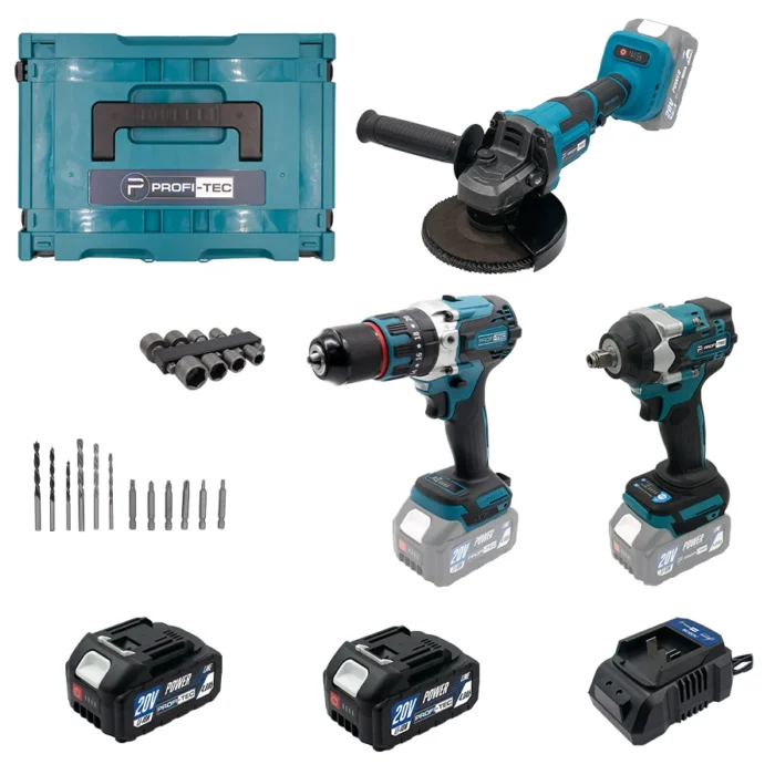 Набор электроинструментов аккумуляторный PROFI-TEC Combo Set 3/8 20 В гайковерт/дрель-шуруповерт и КШМ 2 аккумулятора 4 А (PH00580)