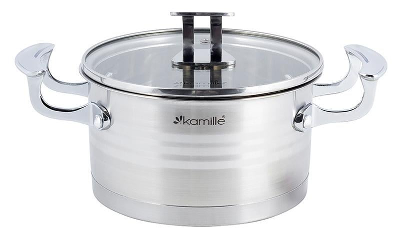 Кастрюля индукционная Kamille Casserote из нержавеющей стали со стеклянной крышкой 3,1 л