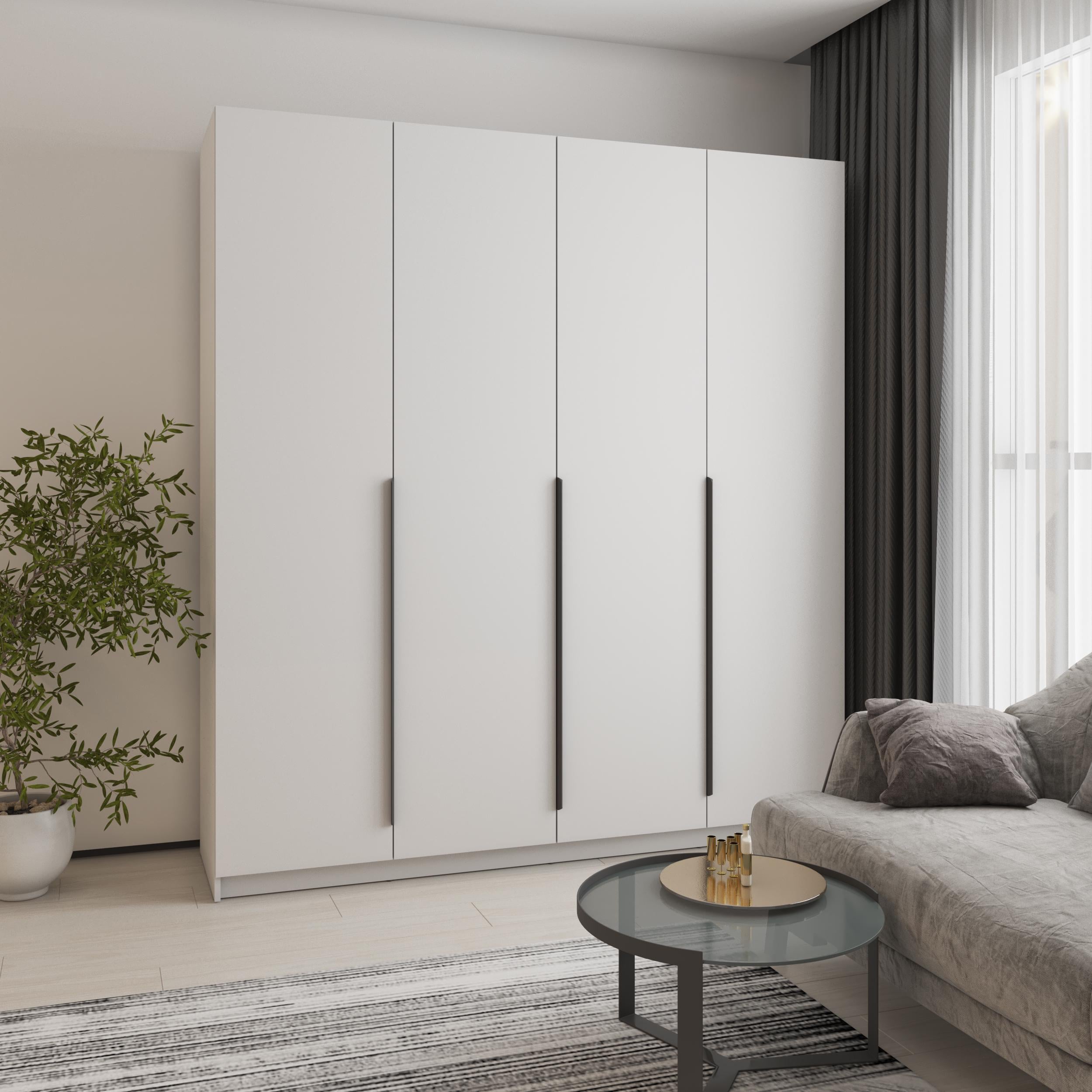 Шкаф 4-дверный MebelStar Оскар МДФ Ultra Mat BL-B блок ящиков 200x52x220 см Аляска белая/Белый (MBS-5805)