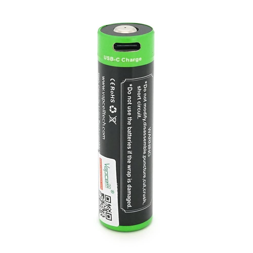 Акумулятор 18650 Li-Ion Vapcell P1838A 3800mAh 10A 3,6V 2,5-4,2V USB type-c 2 шт. в упаковці (26000)