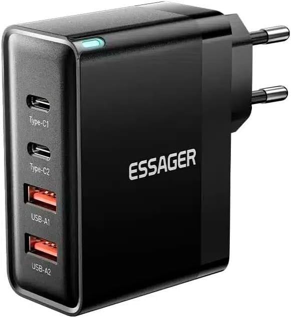 Зарядное устройство для телефонов Essager ES-CD37 GAN 100 Вт USB-C защита USB-A Black (ES-CD37)