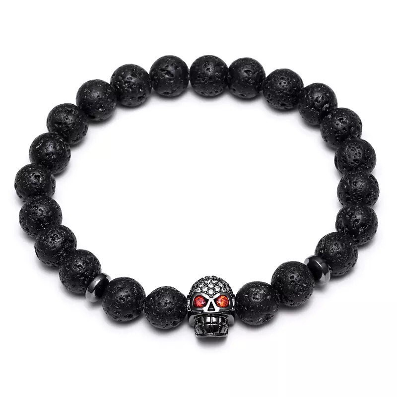 Браслет из лавового камня с черепом р. 22 Черный (14009)