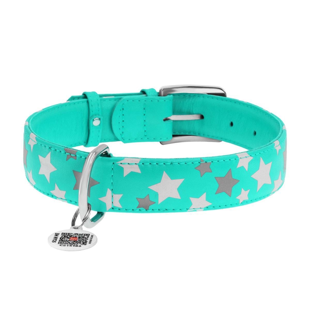 Нашийник для собак шкіряний Waudog Glamour Зірочка з QR паспортом/світлонакопичувальний/світловідбивний XL 35 мм х 46-60 см Ментоловий (358813 Col) Нашийник для собак шкіряний Waudog Glamour Зірочка з QR паспортом/світлонакопичувальний/світловідбивний XL 35 мм х 46-60 см Ментоловий (358813 Col)