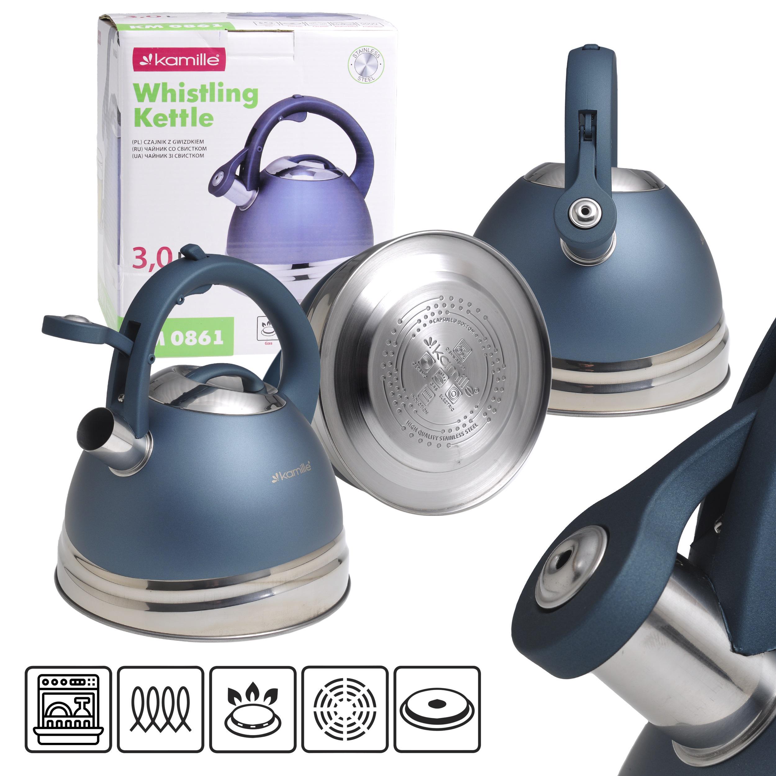 Чайник со свистком и ручкой с покрытием soft touch Kamille KM-0861 из нержавеющей стали 3 л Голубой (150-84-0861) - фото 4 Чайник со свистком и ручкой с покрытием soft touch Kamille KM-0861 из нержавеющей стали 3 л Голубой (150-84-0861) - фото 4