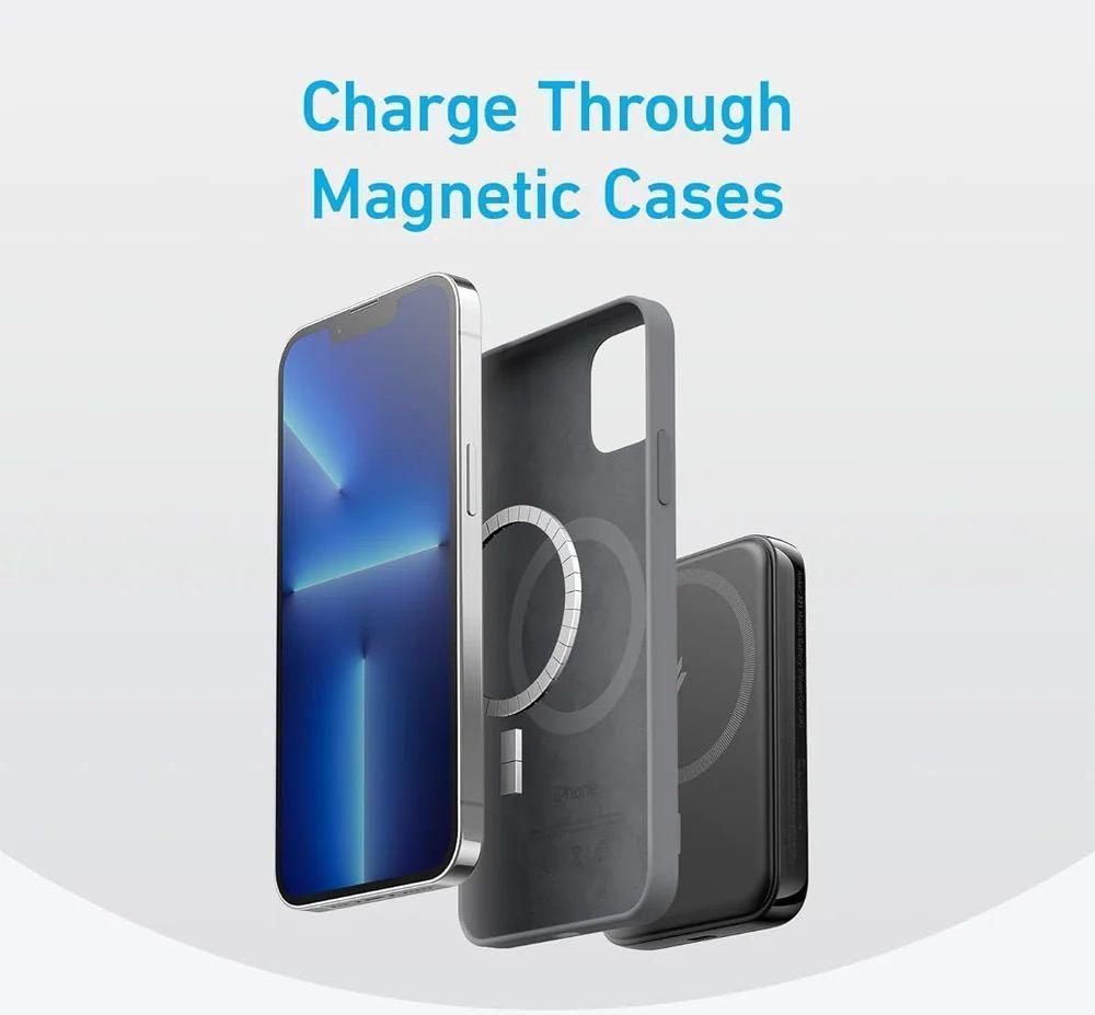 Повербанк магнітний Magsafe Anker A1618 5000 mAh для iPhone з підставкою для телефона Чорний (26389464) - фото 6 Повербанк магнітний Magsafe Anker A1618 5000 mAh для iPhone з підставкою для телефона Чорний (26389464) - фото 6