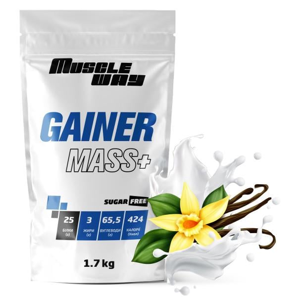 Гейнер углеводно-белковый для набора массы MuscleWay GAINER MASS+ Sugar Free в порошке 1,7 кг Ваниль (21-125-g-mw-rs1,7.11)