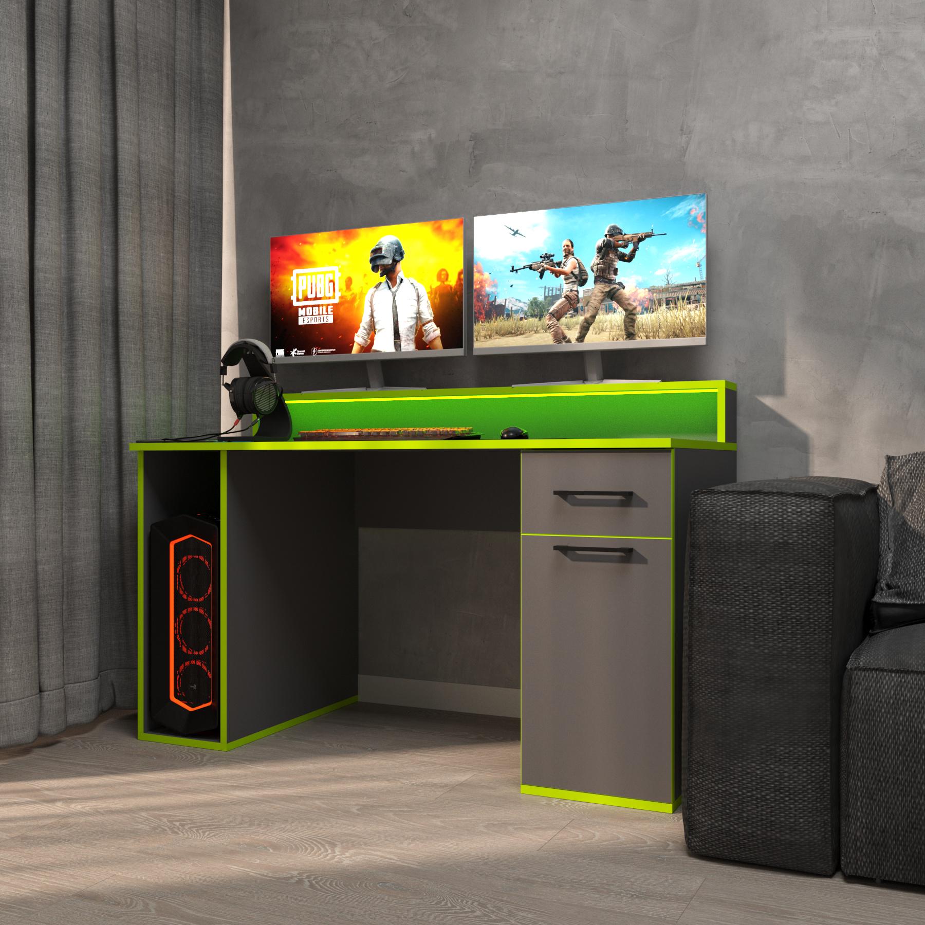 Компьютерный стол Mebellini Комбо MODERN 1650х710/860х600 мм Анрацит с зеленой кромкой (арт.SKEP1000-090) - фото 6 Компьютерный стол Mebellini Комбо MODERN 1650х710/860х600 мм Анрацит с зеленой кромкой (арт.SKEP1000-090) - фото 6